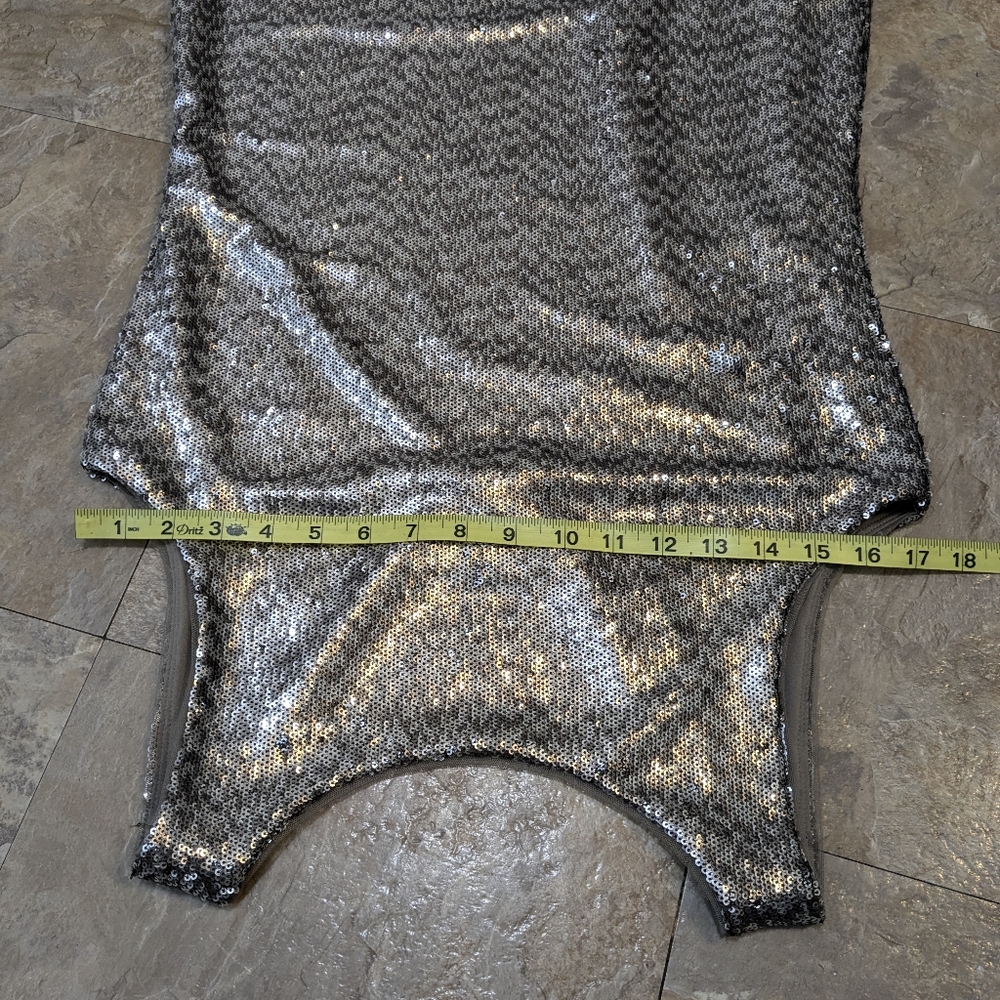 NTW White House Black Market Medium Petite Sparkly Silver Sequin Sheath Dress‎ - Picture 7 of 8